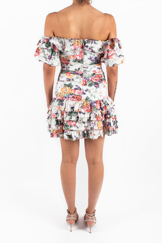 Allia Pintuck Short Dress White Floral Back