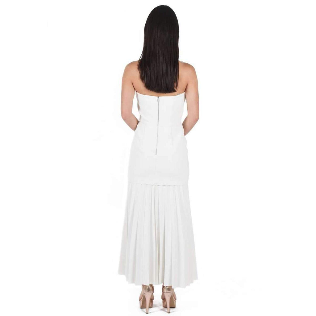 Linear Crepe Pleat Strapless Dress White