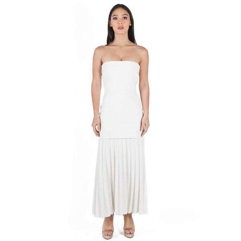 Linear Crepe Pleat Strapless Dress White