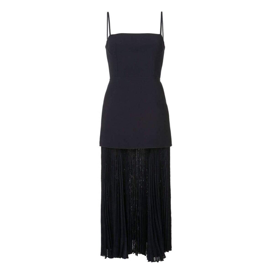 Mesh Pleat Long Dress Navy
