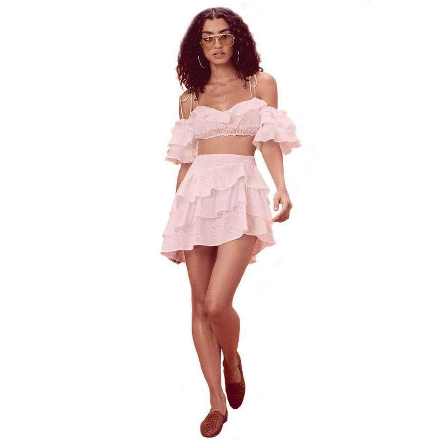 Bora Bora Ruffle Crop and Skirt Set White