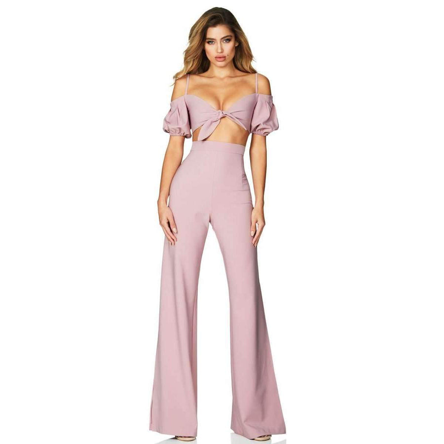 Belle Crop High Waist Pant Set Dusty Pink