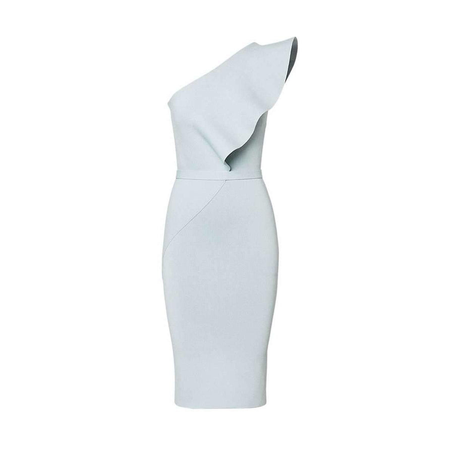 Crepe Knit Ruffle Dress Argento