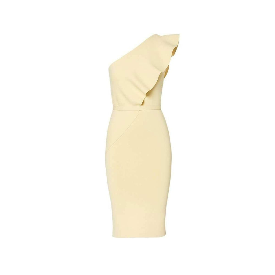 Crepe Knit Ruffle Dress Lemon