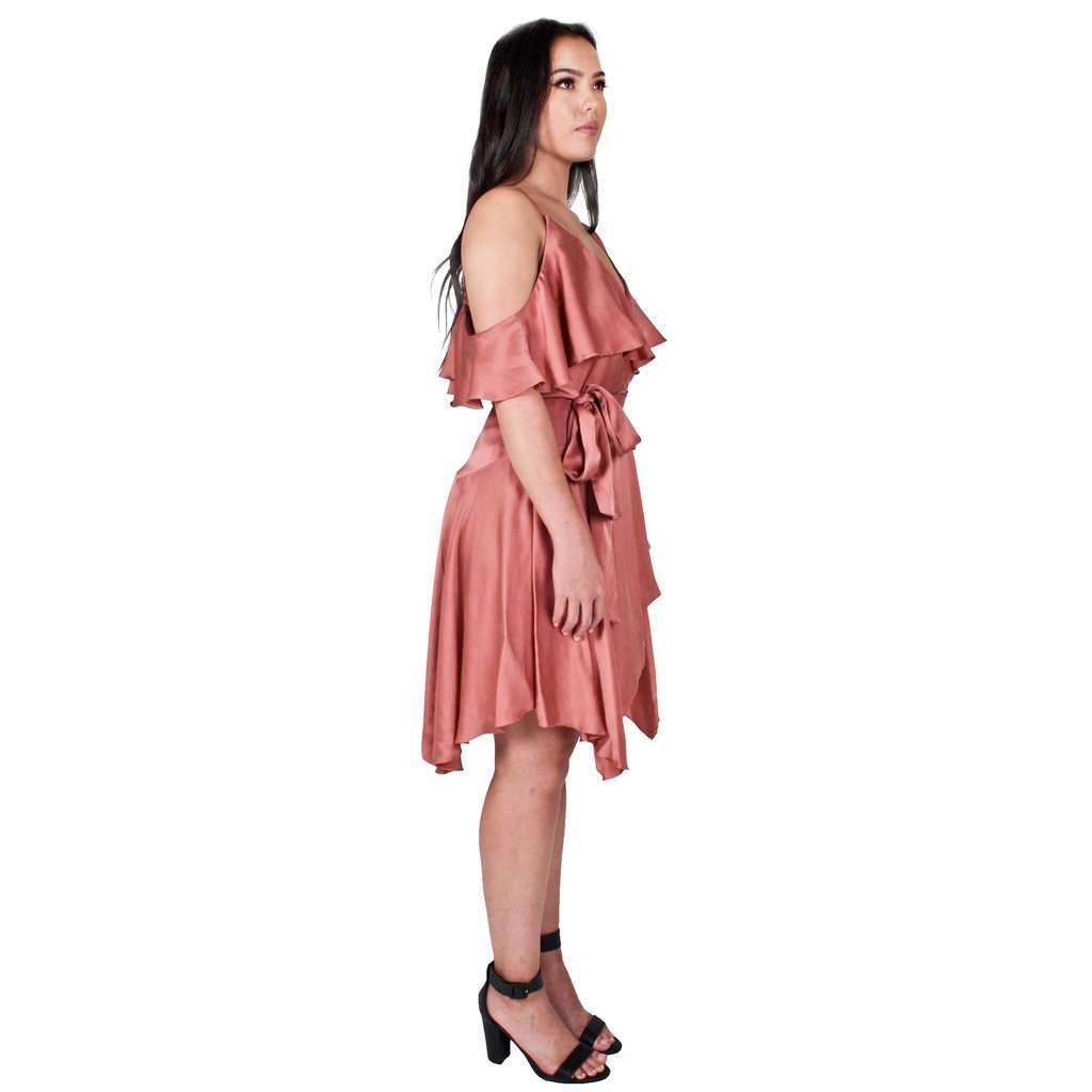 Sueded Asymmetric Wrap Mini Dress Rose